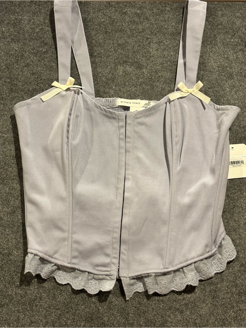 NWT Altar’d State Romantic Boho Grey Dawn Lace Trim Cotton Corset Top Size Large - Picture 3 of 11